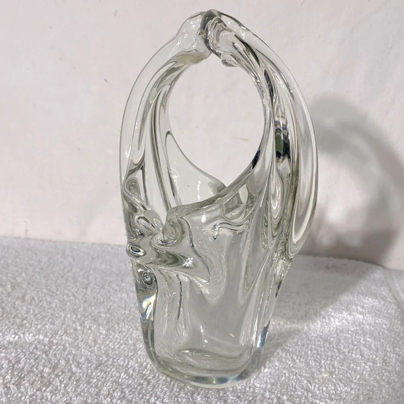 Vintage MCM Murano Art Glass Clear Crystal Basket - Picture 6 of 14